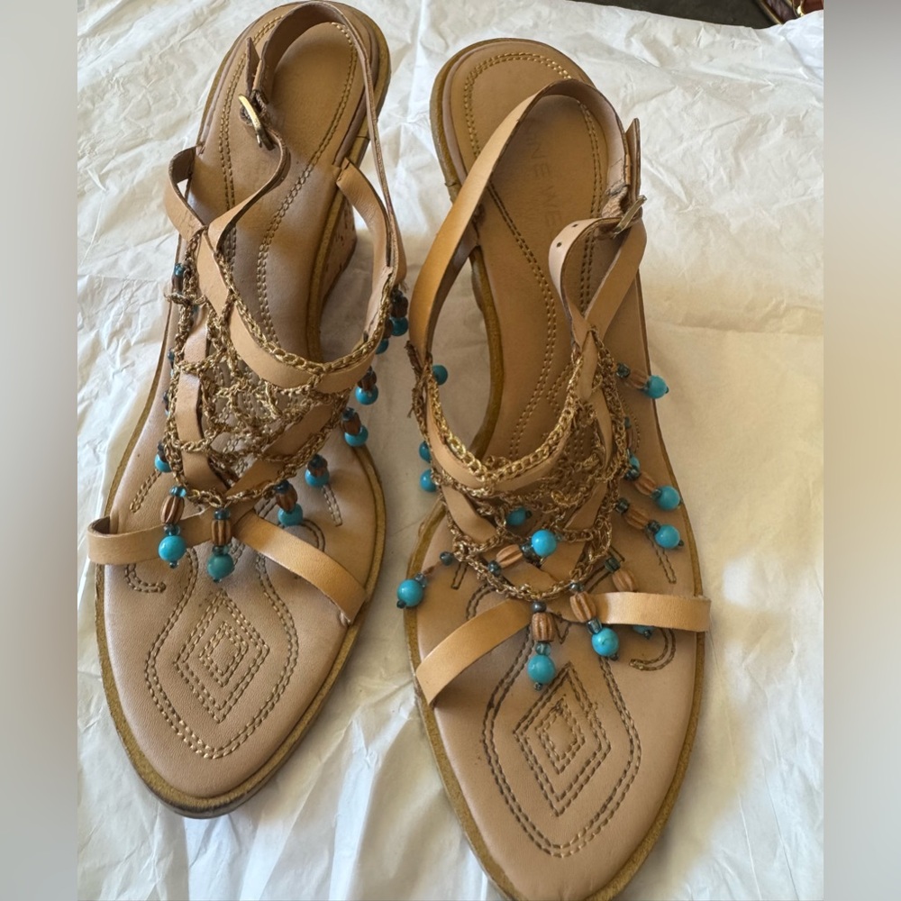 Nine West Beige Sandals with Blue Beads